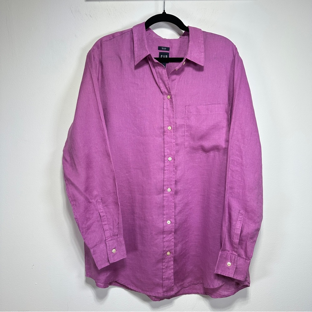 GAP Linen Boyfriend Button Down Shirt Orchid Lilac Relaxed Fit Size L